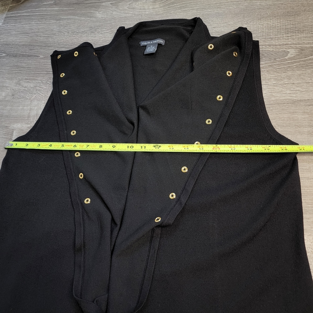 CHELSEA & THEODORE Black Knit Cardigan Sweater Vest Gold Grommet - Picture 6 of 10